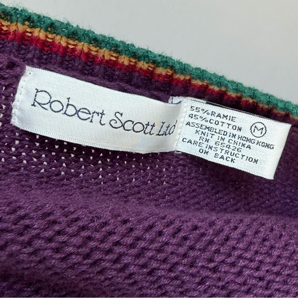 Vtg Robert Scott Women M Cardigan Knit Sweater Purple Floral Grandmacore Cottage - Picture 10 of 14